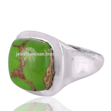 Natural de cobre amarillo verde turquesa piedra preciosa 925 anillo de plata sólida